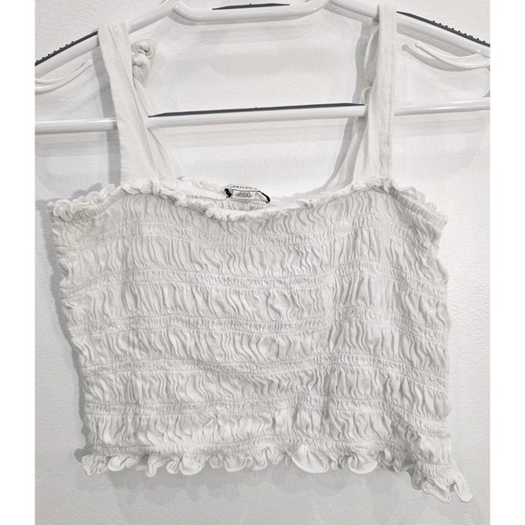 American Eagle Outfitters Tops - American Eagle Womens Tank Top Crop Top Shirt Smocked White Cotton Medium M NWT